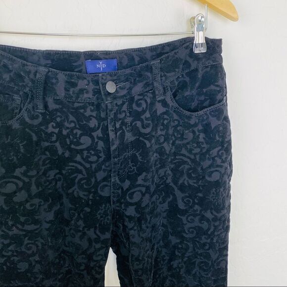 NYDJ black velvet flocked damask pants with stretch size 8 - Picture 3 of 8